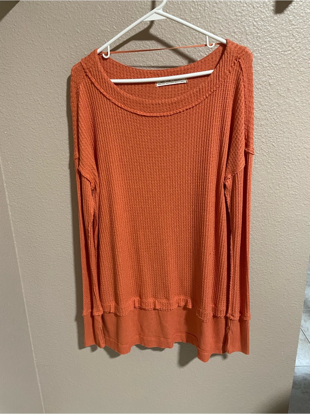 We the Free Lightweight Orange Waffle-Knit Long Sleeve Tunic Top